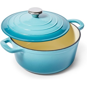 Sur La Table 4-Qt Enameled Cast Iron Dutch Oven – Oven & Broiler to 500°F, Induction Compatible, with Lid for Braising, Baking & Deep Frying, Nonstick Interior, Light Blue(Light Blue)