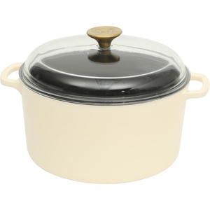 Sur La Table Kitchen Essentials 4-Piece Enameled Cast Iron Stackable Cookware Set, 5.3 Qt Dutch Oven with Lid, Braiser & Grill Pan, Navy Blue, Gold Knob Oven Safe to 500°F, Induction Compatible(Eggshell White (5qt Dutch))
