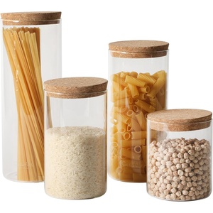 Sur La Table Kitchen Essentials Rue Lumiere 4-Piece Handmade Glass Canister Set with Airtight Cork Lids, Clear – 57 oz, 45 oz, 34 oz & 25 oz, Food Storage Jars, Dishwasher Safe, Pantry Organization(Set of 4 (57 oz  45 oz  34 oz & 25 oz))