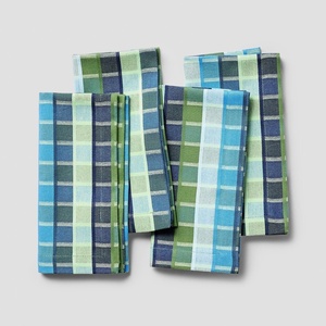 Sur La Table Modern Plaid Napkins, Set of 4, Blue, Woven Cotton Plaid Napkins for Casual and Formal Dining, Set of 4