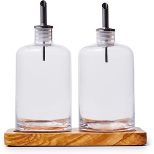 Sur La Table Olivewood Oil and Vinegar Cruet Set, Clear