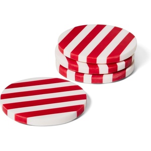 Sur La Table Seaside Resin Striped Coasters, Set of 4, Red