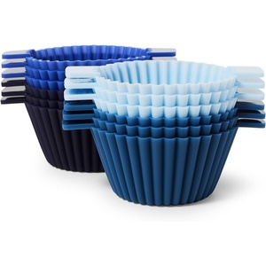 Sur La Table Silicone Muffin Liners, Blue, Set of 12 Long-Lasting Nonstick Baking Cups for Muffins, Cupcakes and Egg Bites, Set of 12