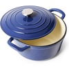 Sur La Table 5-Qt Enameled Cast Iron Dutch Oven – With Lid for Braising, Baking & Deep Frying, Induction Compatible, Oven to 500°F, Moisture-Retaining Design for Flavorful Results, Blue