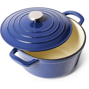 Sur La Table 5-Qt Enameled Cast Iron Dutch Oven – With Lid for Braising, Baking & Deep Frying, Induction Compatible, Oven to 500°F, Moisture-Retaining Design for Flavorful Results, Blue