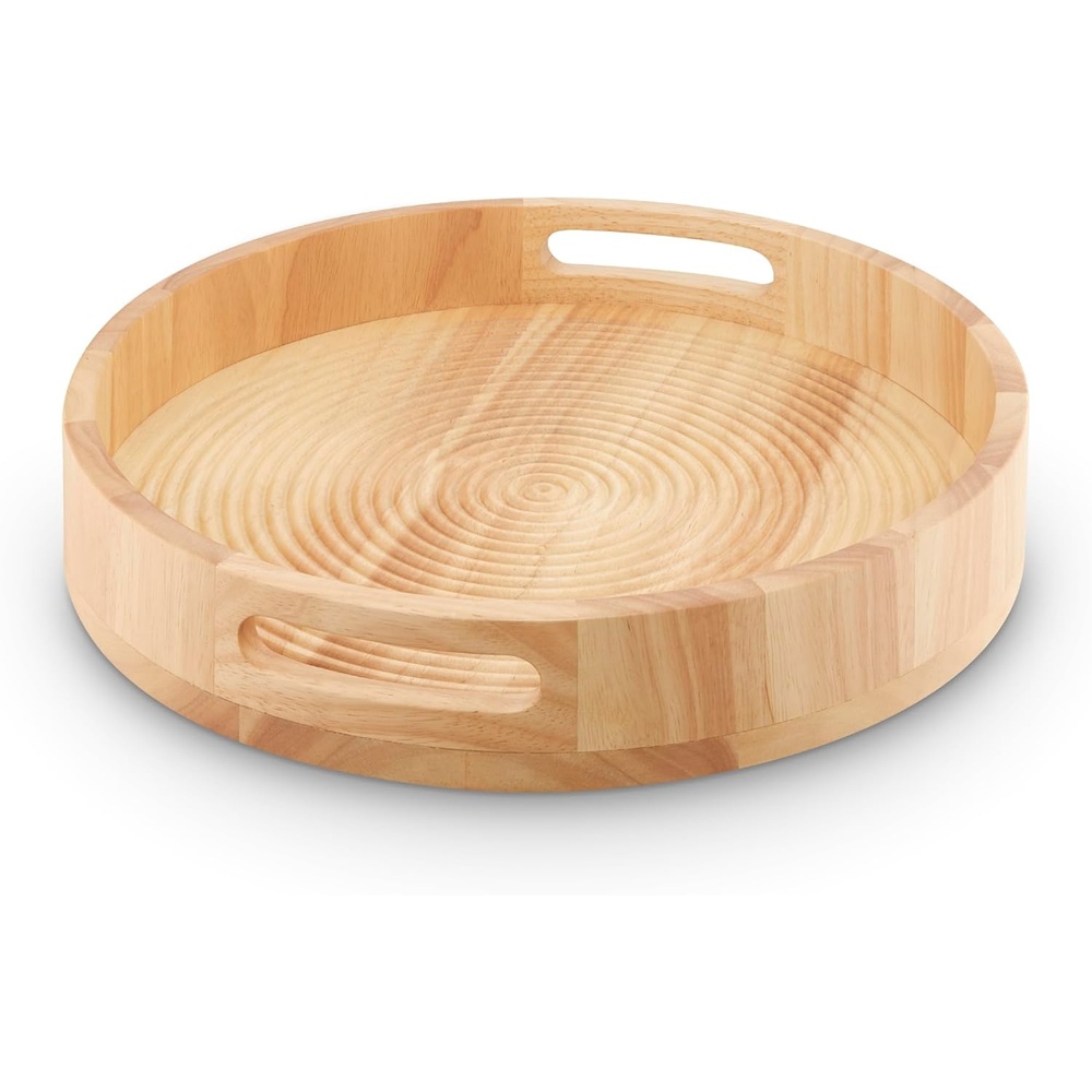 image:imageSur La Table SLT847089 Large Round Serving Tray for Food and Drinks Easy to Clean Made from Hevea Wood with FSC Certified Materials 356 x 356 x 64cm Colour Me Happy Natural WoodBrown
