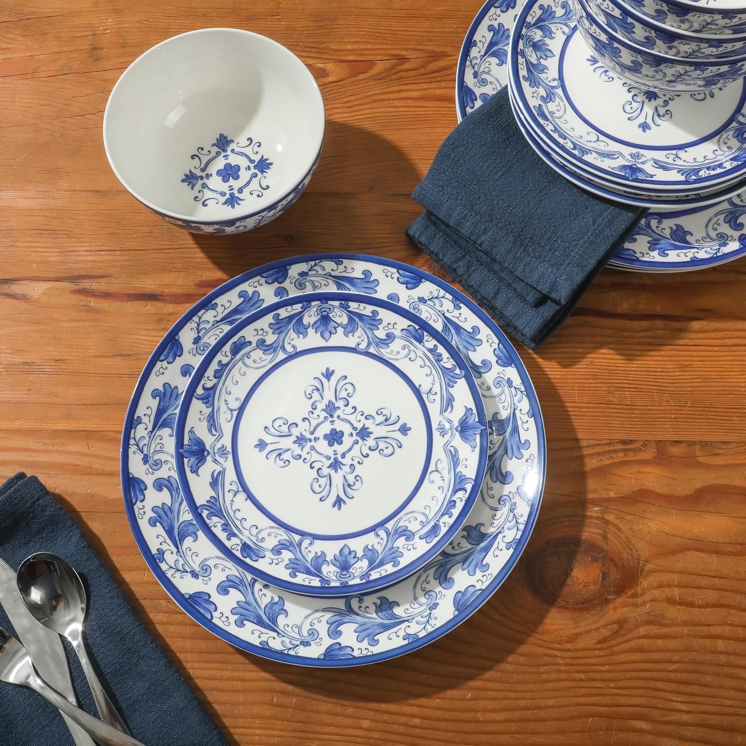 image:imageSur La Table Kitchen Essentials Plates and Bowls Set 12 Piece DinnerwareBlue