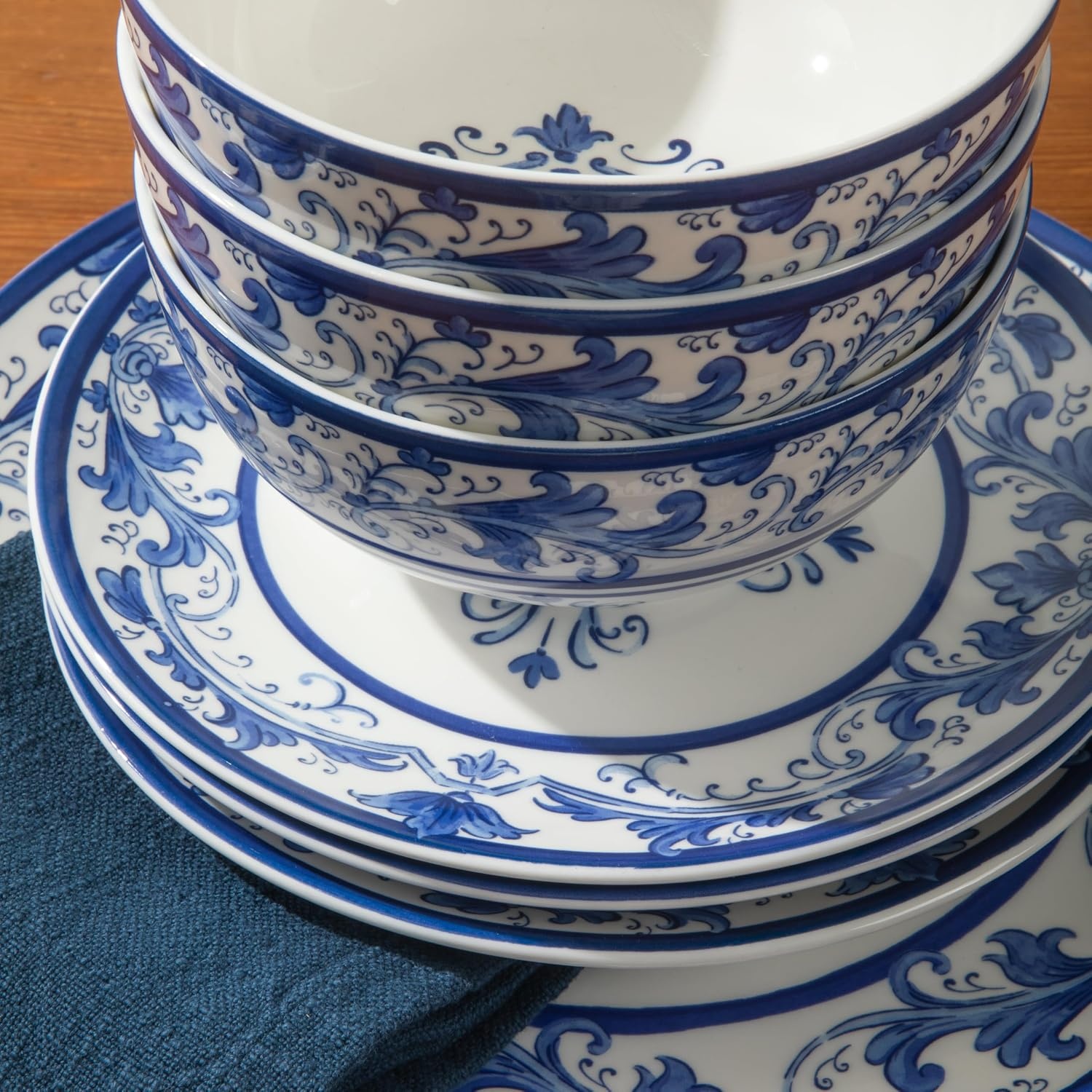image:imageSur La Table Kitchen Essentials Plates and Bowls Set 12 Piece DinnerwareBlue