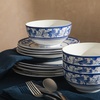 Sur La Table Kitchen Essentials Plates and Bowls Set, 12 Piece Dinnerware(Blue)