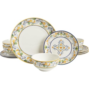 Sur La Table Kitchen Essentials Plates and Bowls Set, 12 Piece Dinnerware(Decorated)