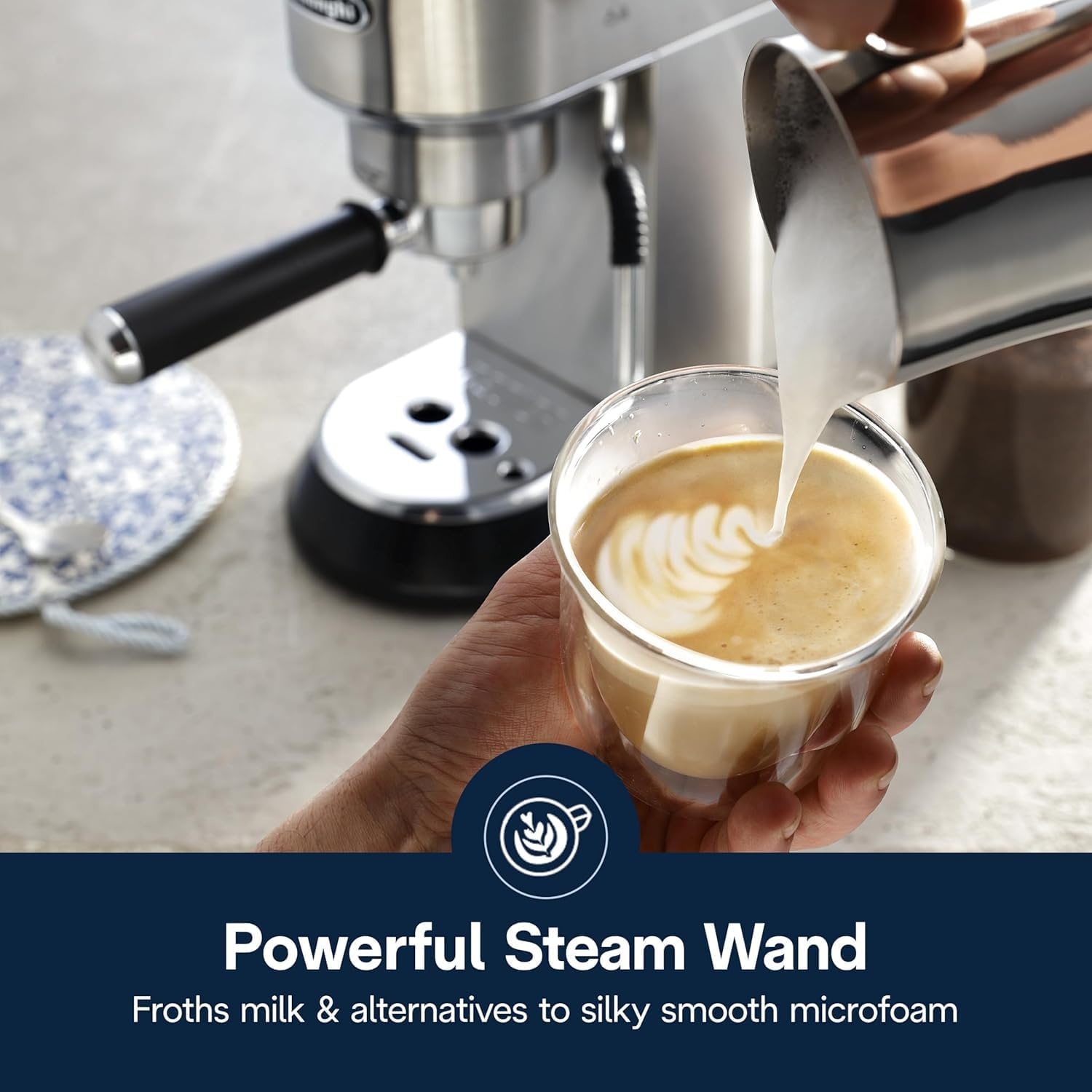 image:imageDeLonghi Dedica Arte Espresso Machine with My LatteArt Steam Wand Milk Frother 15Bar Pump amp 3Level Temp Control Compact Espresso Maker for Latte amp Cappuccino Italian Stainless Steel DesignMetal