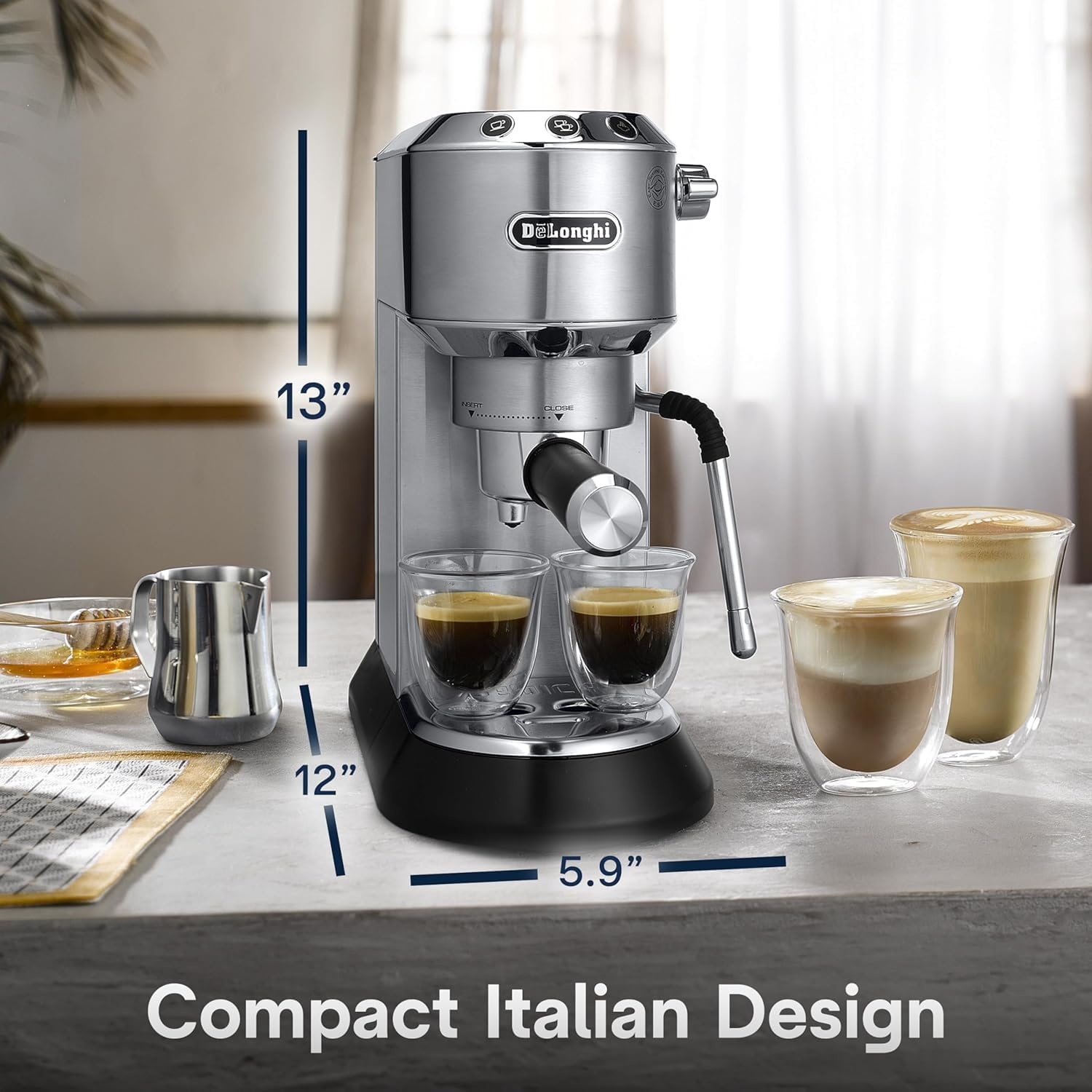 image:imageDeLonghi Dedica Arte Espresso Machine with My LatteArt Steam Wand Milk Frother 15Bar Pump amp 3Level Temp Control Compact Espresso Maker for Latte amp Cappuccino Italian Stainless Steel DesignMetal