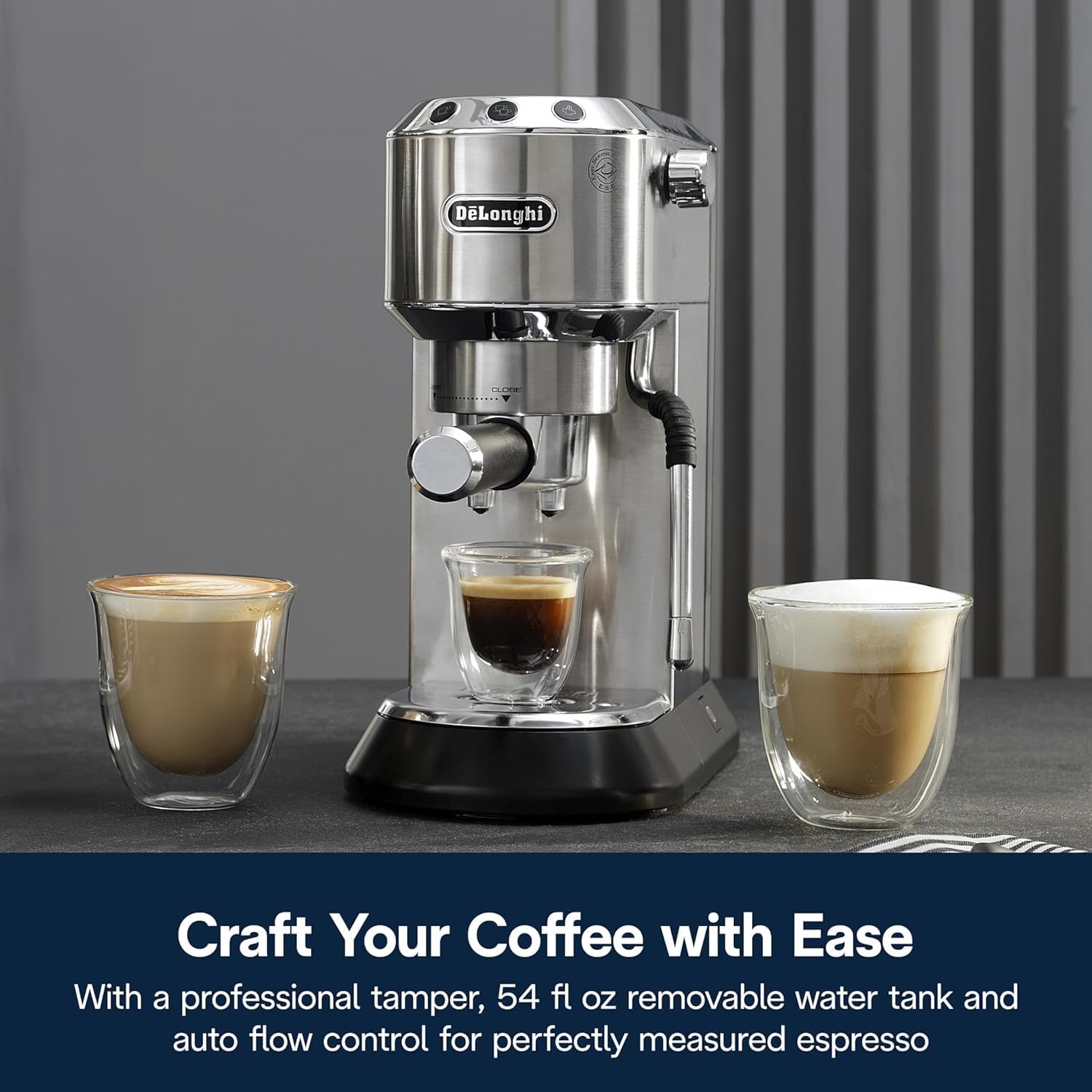 image:imageDeLonghi Dedica Arte Espresso Machine with My LatteArt Steam Wand Milk Frother 15Bar Pump amp 3Level Temp Control Compact Espresso Maker for Latte amp Cappuccino Italian Stainless Steel DesignMetal