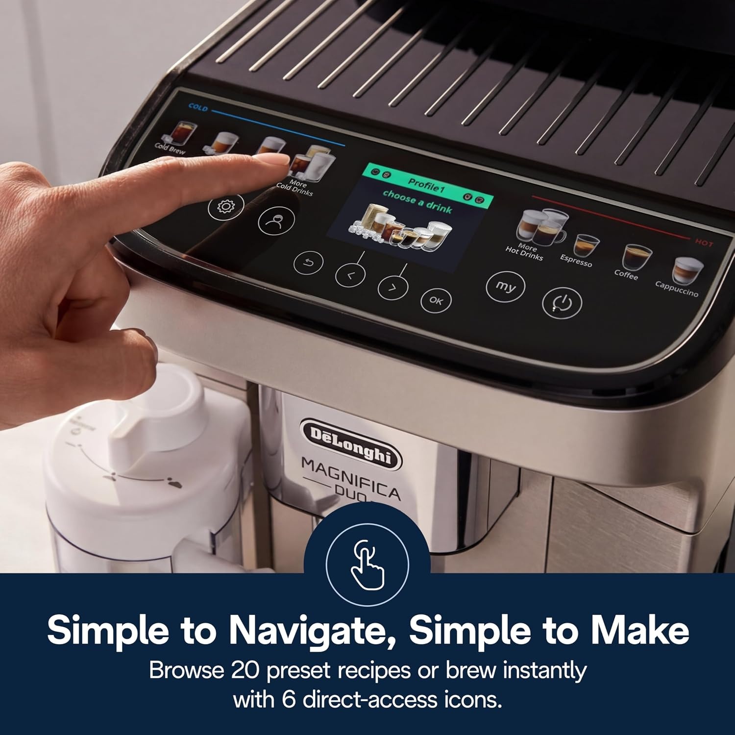 image:imageDeLonghi Magnifica Evo Next Automatic Espresso Machine Frother SilverMag Duo Auto Frother