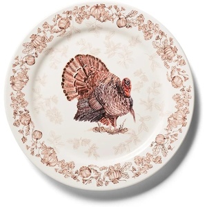 Sur La Table Thanksgiving Harvest Turkey Dinner Plate, Tan