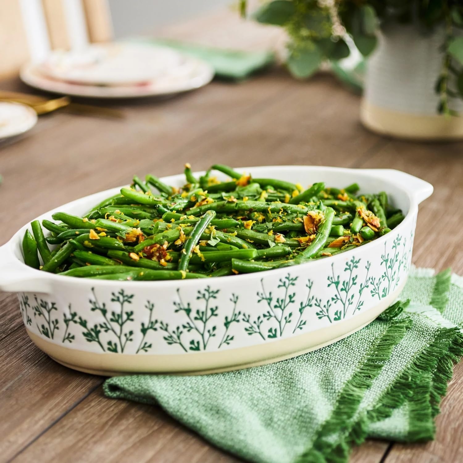 image:imageSur La Table Floral Oval Baker 34 qt Green