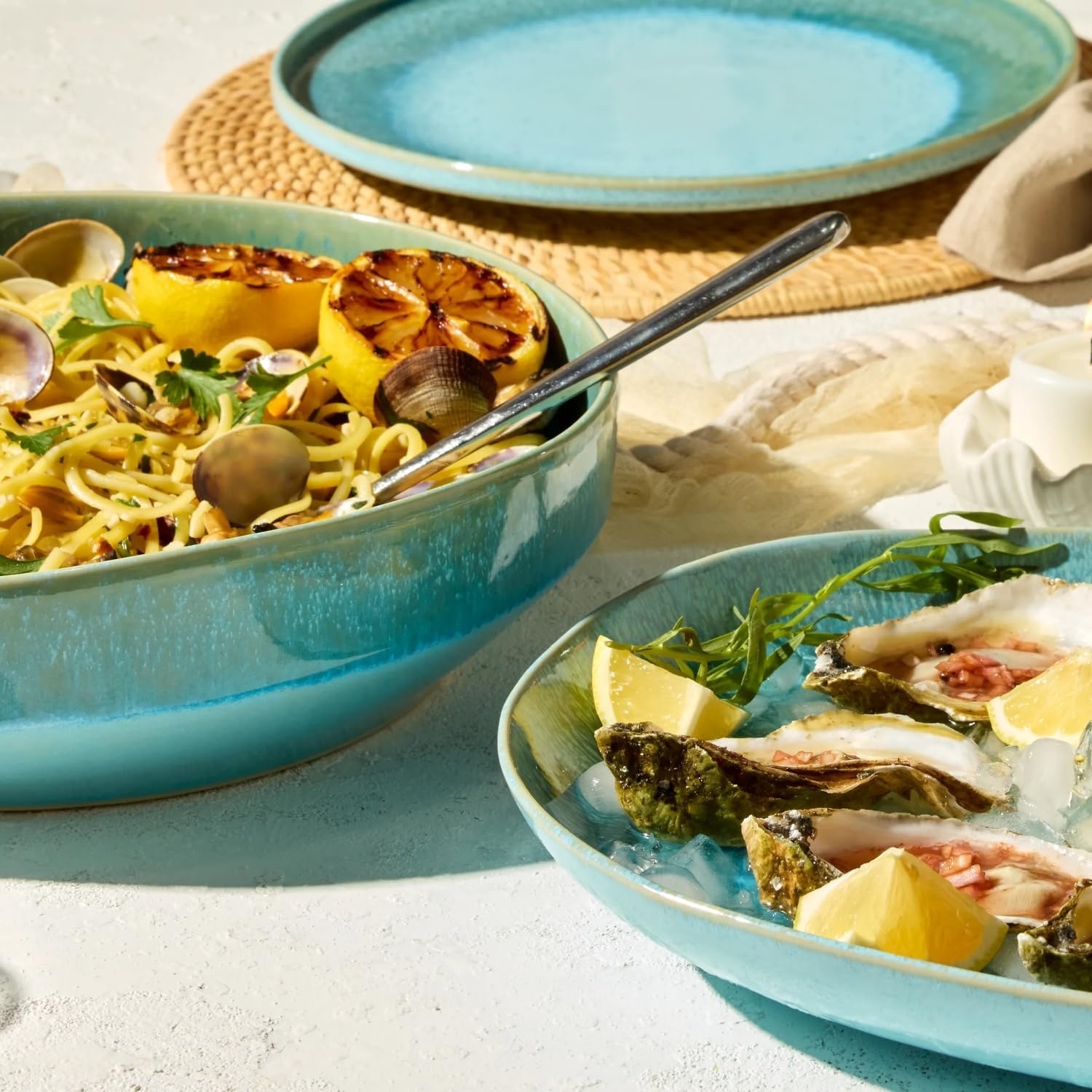 image:imageSur La Table Driftwater Reactive Glaze Oval Platter Sea Salt
