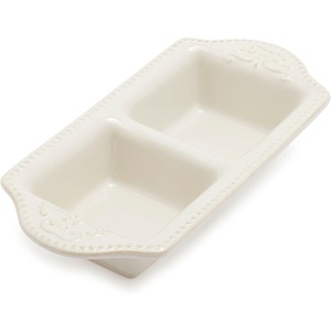 Sur La Table Pearl Stoneware Two-Section Dish, White